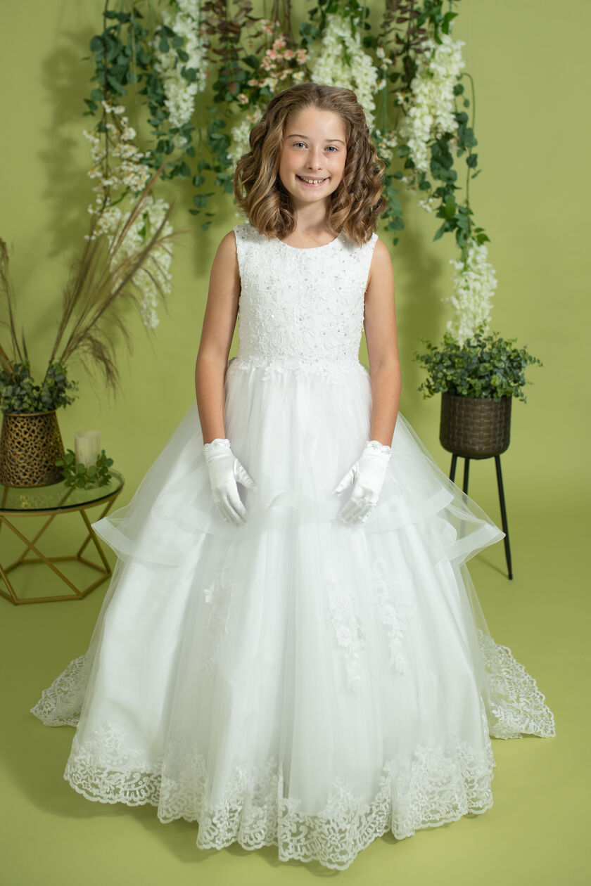 Tulle Communion Gown with Lace Train
