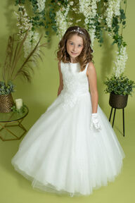 Embroidered Floral Communion Gown with Glitter Skirt