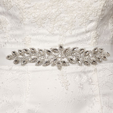 Grosgrain Bridal Belt with Diamante Leaf Pattern