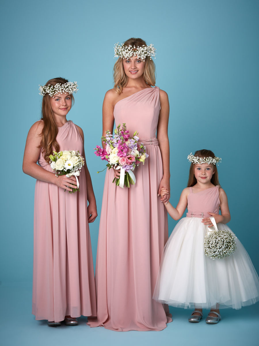 One shoulder full length bridesmaid dress with ruched