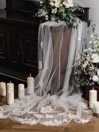 Long Bridal Veil with Floral Appliques