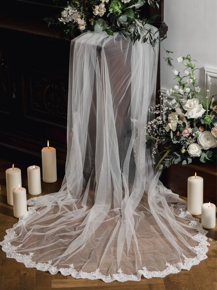 Long Bridal Veil with Beaded Lace