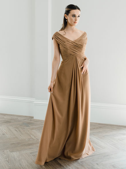 Pleated Off The Shoulder Bridesmaid Dress