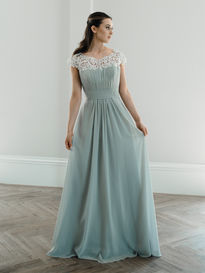 Pleated Chiffon and Lace Bridesmaid Dress