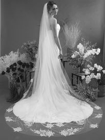 Long Bridal Veil with Floral Appliques