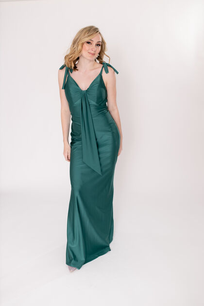 Stretch Satin Tie Ribbon Shoulders With Long Sash