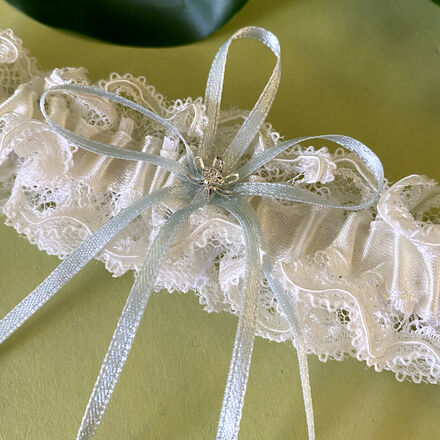 Ivory Lace Garter with Blue Ribbon