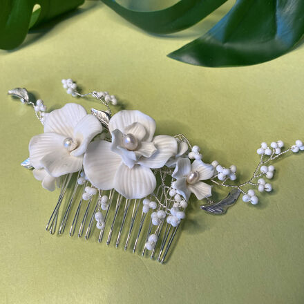 Ivory Enamel Flower Hair Comb