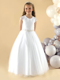 Capped Sleeve Lace & Tulle Communion Dress