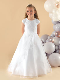 Ruched Skirt Communion Dress with Beaded Bodice