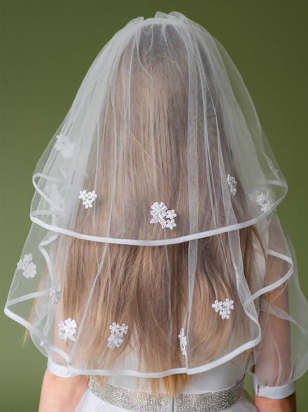 Two Tier Embroidered Floral Communion Veil