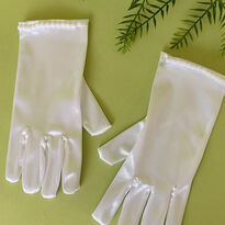 Pearl Trim Satin Wrist Length Gloves