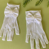 Stretch Lace Gloves with Bow Detail