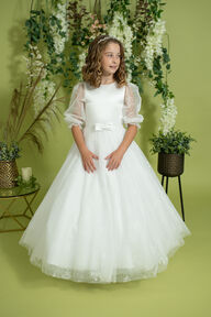 Sotted Tulle Communion Gown with Sleeve Option