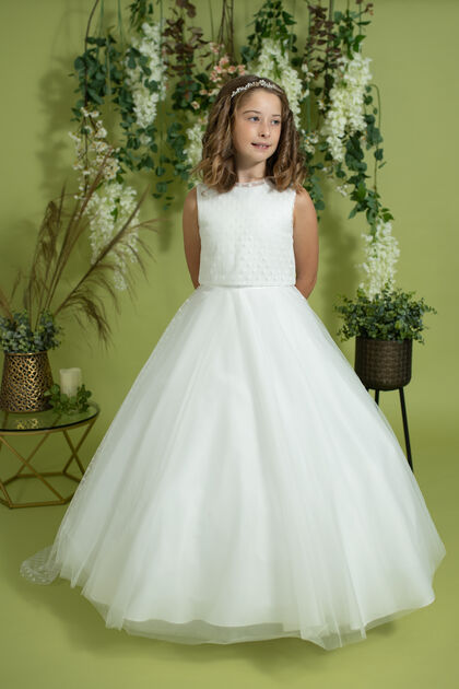Polka Dot Communion Gown with Detachable Train