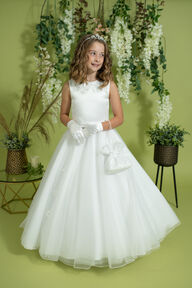 Communion Gown with 3D Florals & Streamer