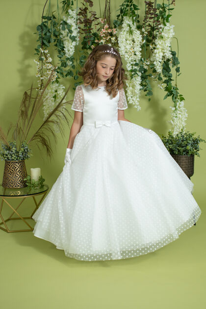 Polka Dot Communion Gown with Sleeve Option