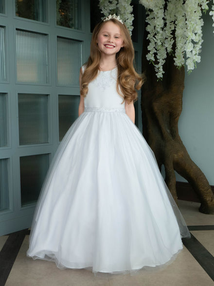 Beaded Satin & Tulle Gown with Bow
