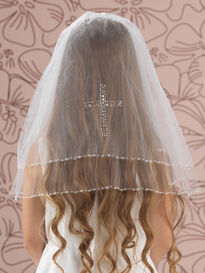 Combed Veil with Crystal Sequin Edge and Cross