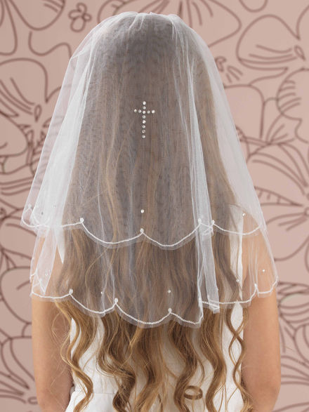 Pearl & Diamante Cross Embroidered Veil